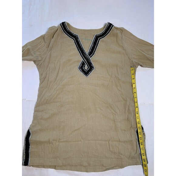 Soft Surroundings Tunic Womens L Tan Swimsuit Cover Gauzy Beaded Lagenlook - Picture 8 of 9